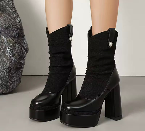 Women Black Fashion Platform High Heel Ankle Boots
