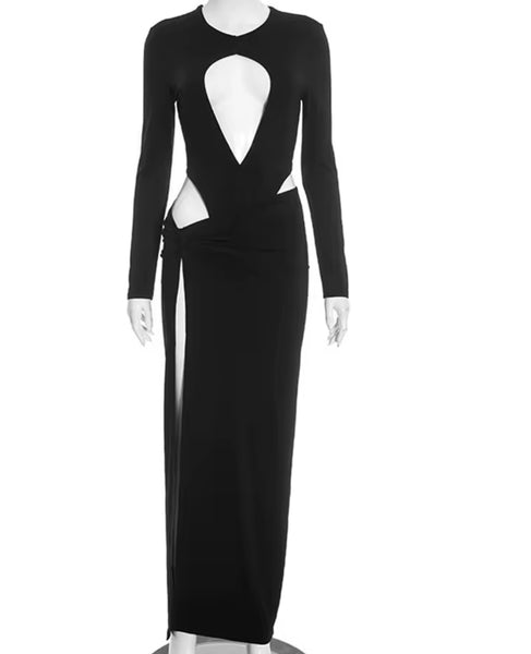 Women Sexy Cut Out Full Sleeve Bodysuit Two Piece Wrap Skirt Set
