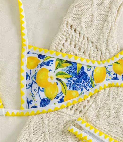 Women Sexy Lemon Print Bikini Swimsuit