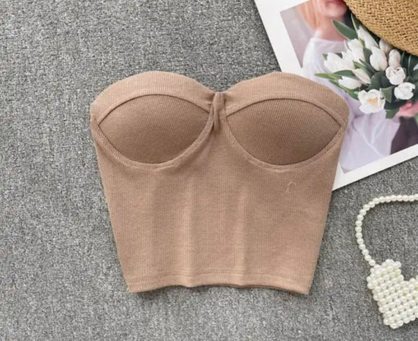 Women Sexy Strapless Solid Color Crop Top