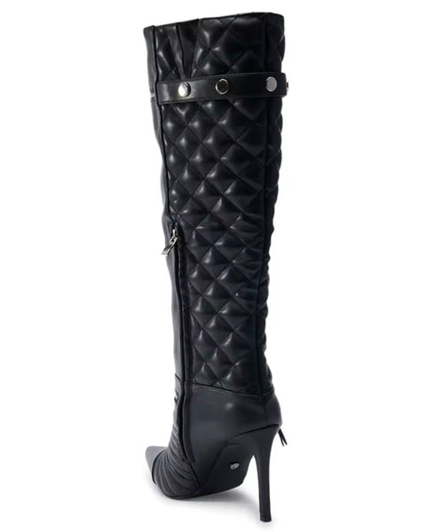 Women Fashion Black High Heel Zipper Knee High Boots