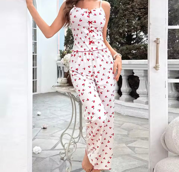 Women Sleeveless Printed Mesh Patchwork Lingerie Set