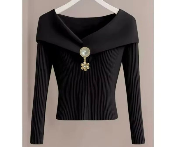 Women Fashion Ribbed Bling Full Sleeve Top