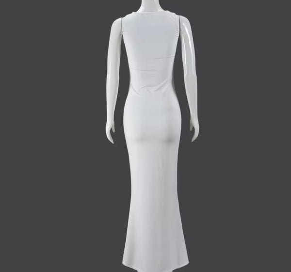 Women Sexy White Sleeveless Mesh Patchwork Maxi Dress