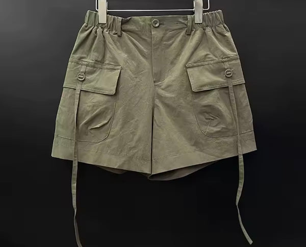 Women Fashion Green Ribbon Full Sleeve Two Piece Cargo Short Set