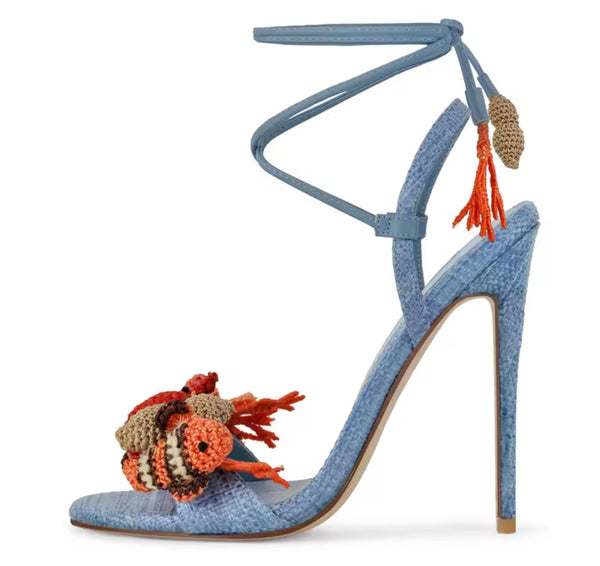 Women Fashion Blue Open Toe High Heel Ankle Strap Sandals