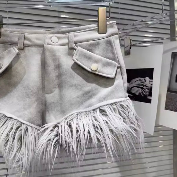 Women Fashion Fur Gray Tie Dye Hooded Three Piece Short Set