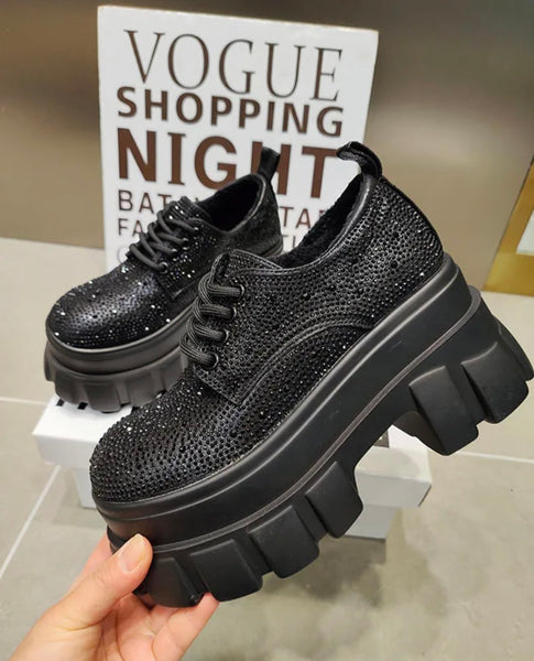 Women Fashion Platform Bling Lace Up Shoes