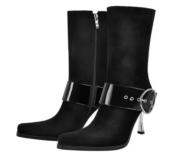 Women Fashion Leopard Suede PU Buckled Ankle Boots