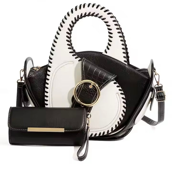Women Fashion Color Patchwork Buckled Leather Wallet Purse Se