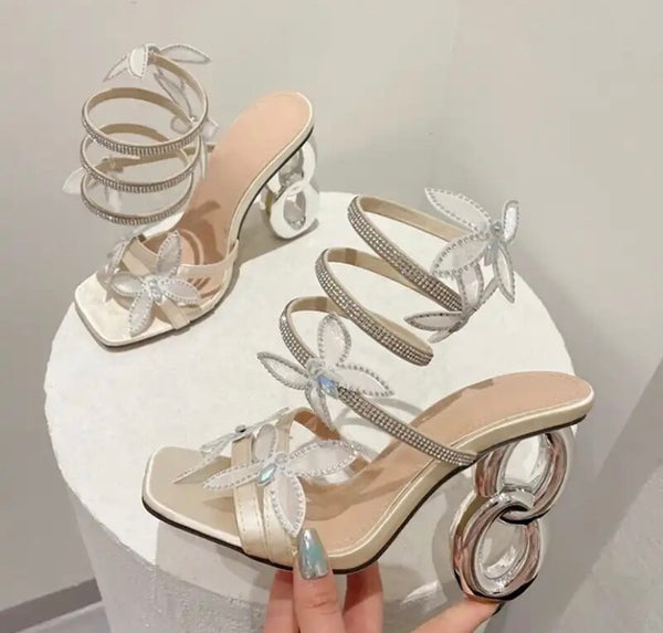 Women Fashion Bling Silver Heel Sandals