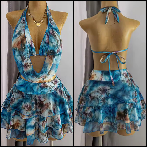 Women Sexy Printed Halter Bikini Cover Up Set