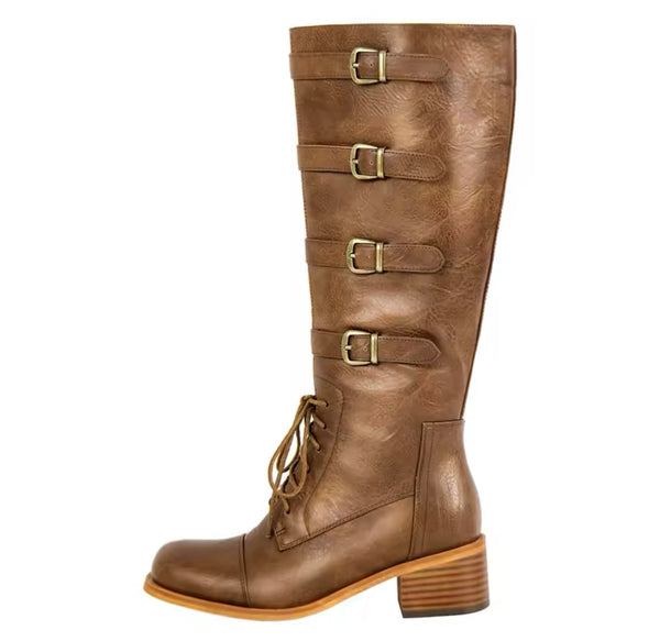 Women Fashion Brown Buckled Ankle/Knee High Boots