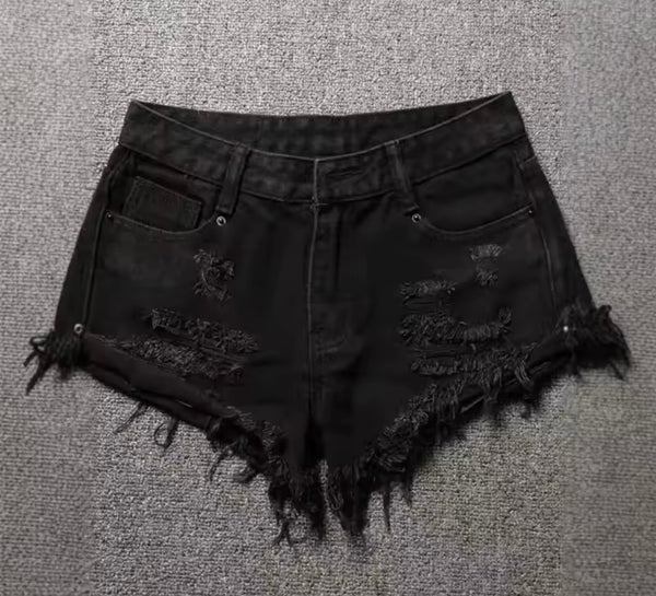 Women Fashion Ripped Denim Mini Shorts
