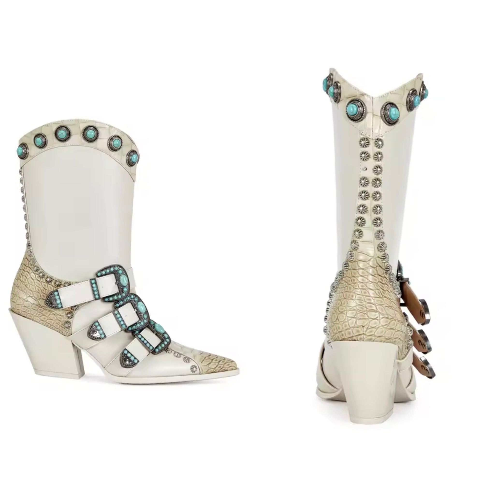 Women Fashion Animal Print Buckled Jewel Ankle Western Boots