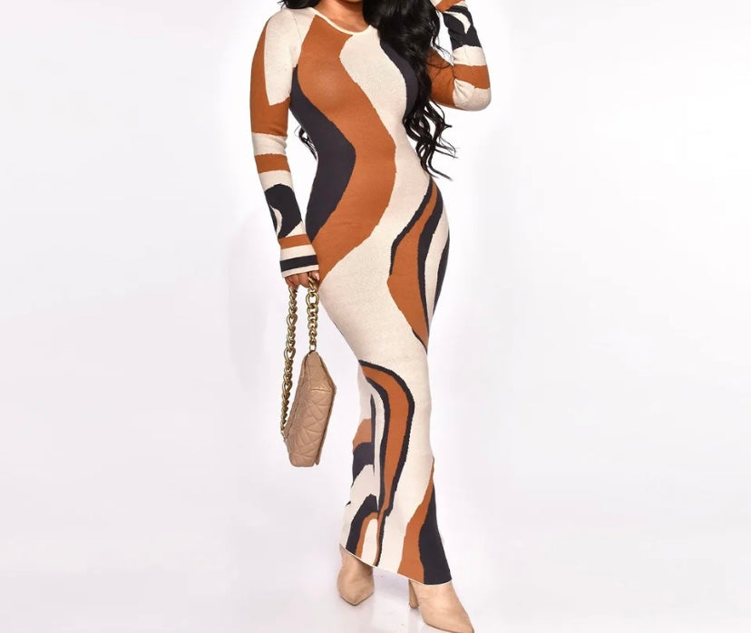 Women Printed Sexy Full Sleeve Maxi Dress