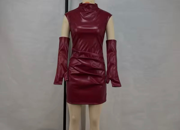 Women Sexy Sleeveless Glove Faux Leather Dress