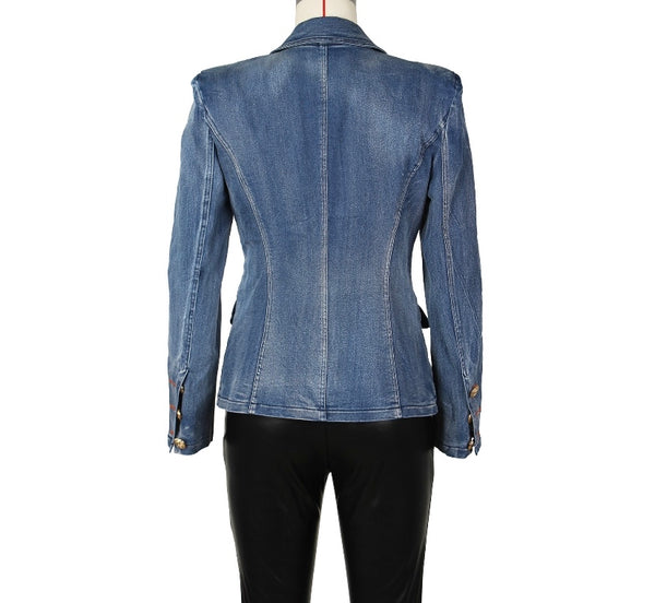 Women Fashion Gold Button Denim Blazer Jacket