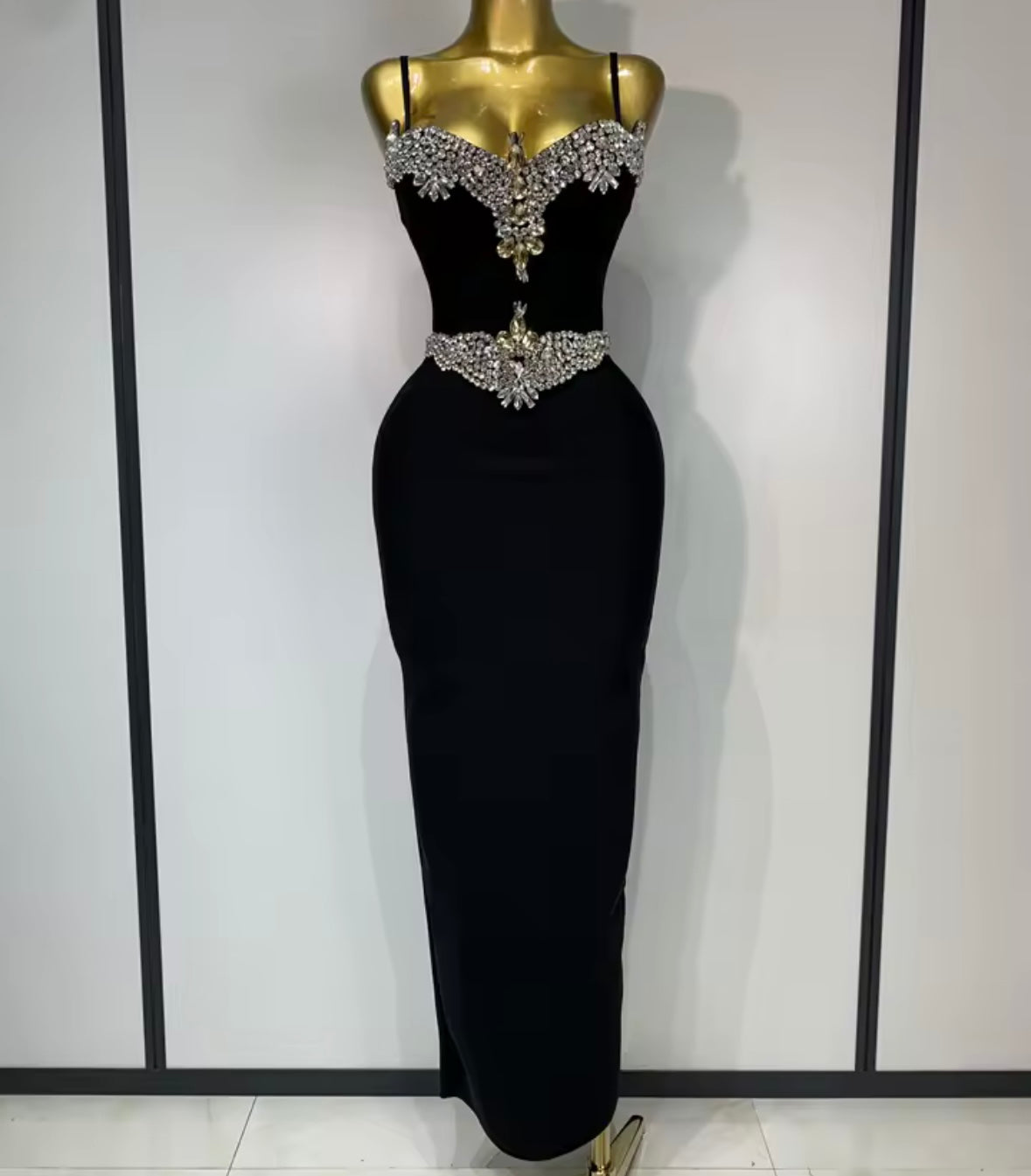 Women Sexy Sleeveless Crystal Rhinestone Maxi Dress