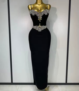 Women Sexy Sleeveless Crystal Rhinestone Maxi Dress