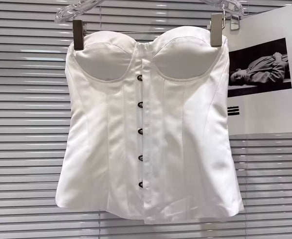 Women White Sexy Strapless Corset Top