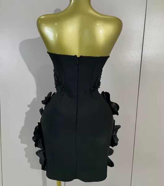 Women Sexy Strapless Floral Beaded Bandage Dress