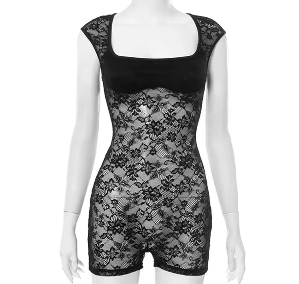 Women Sexy Sleeveless Color Lace Romper