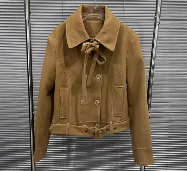Women Brown Button Up Jacket Two Piece Fashion Short Set