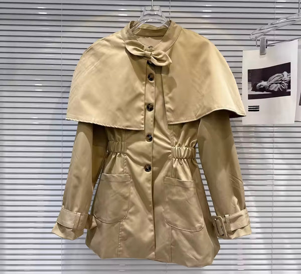 Women Fashion Khaki Shawl Two Piece Trench Jacket