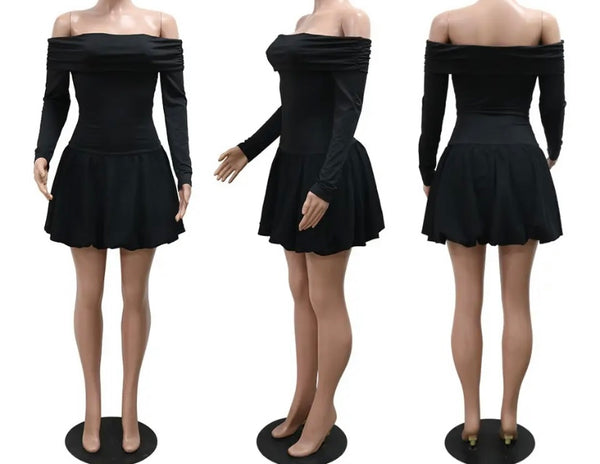 Women Sexy Black Off The Shoulder Full Sleeve Dress