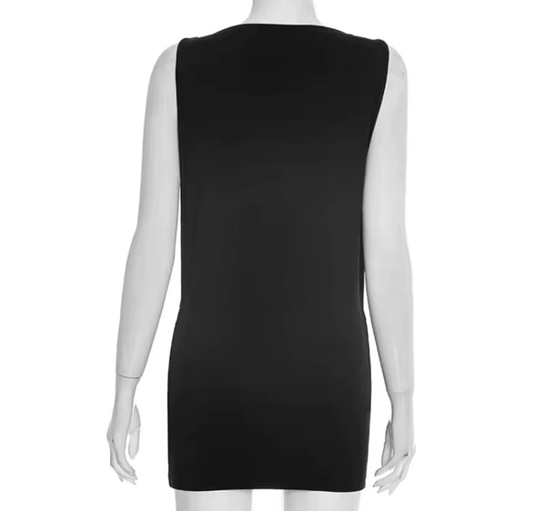 Women Sexy Black Sleeveless Rivet Dress