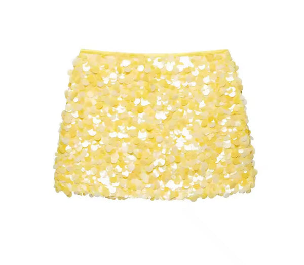 Women Sexy Fashion Yellow Sequins Skirt