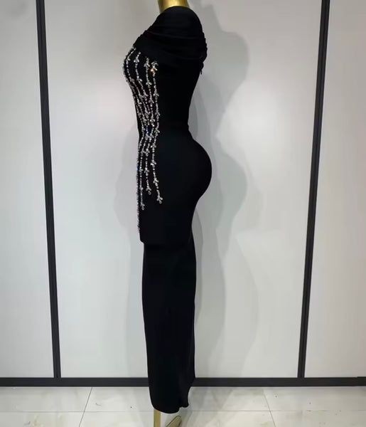 Women  Rhinestone Patchwork Sexy Sleeveless Bandage Dress