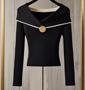 Women Fashion Ribbed Full Sleeve Knitted Sweater Top