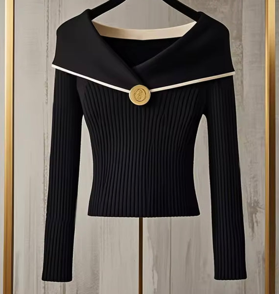 Women Fashion Ribbed Full Sleeve Knitted Sweater Top