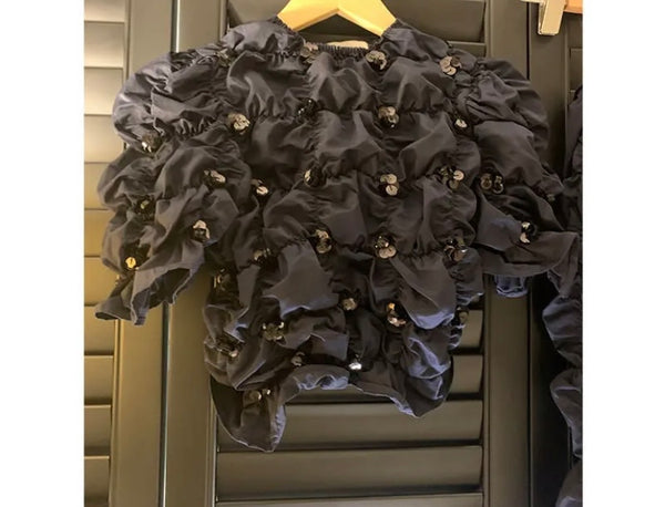 Women Sexy Black Ruffled Ruched Sequins Two Piece Skirt Set