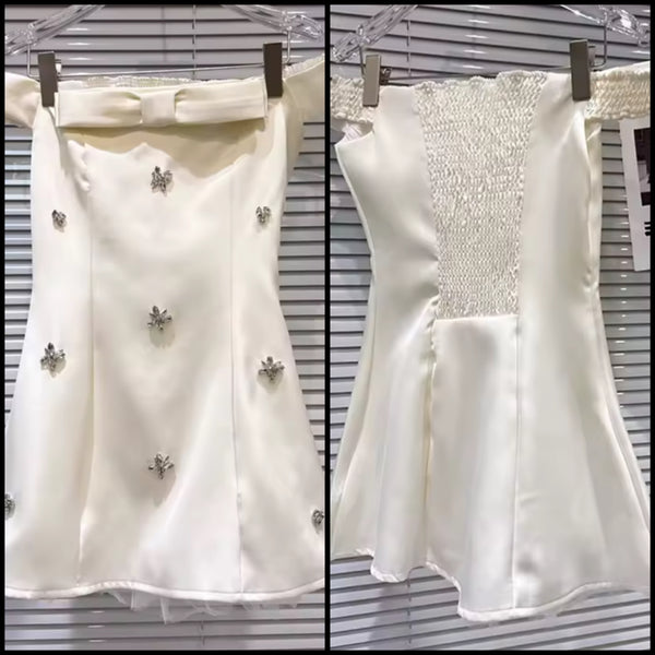 Women Sexy Off The Shoulder Beaded Bling Floral Dress