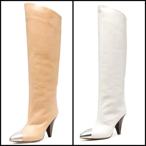 Women Fashion Metal Pointed Toe Knee High Boots