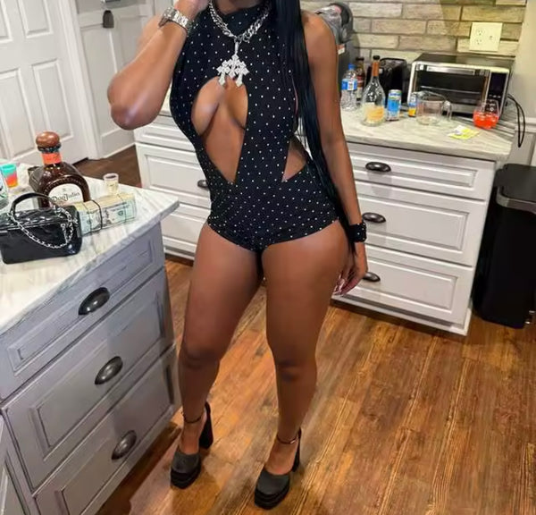 Women Sexy Halter Sleeveless Open Back Polka Dot Romper