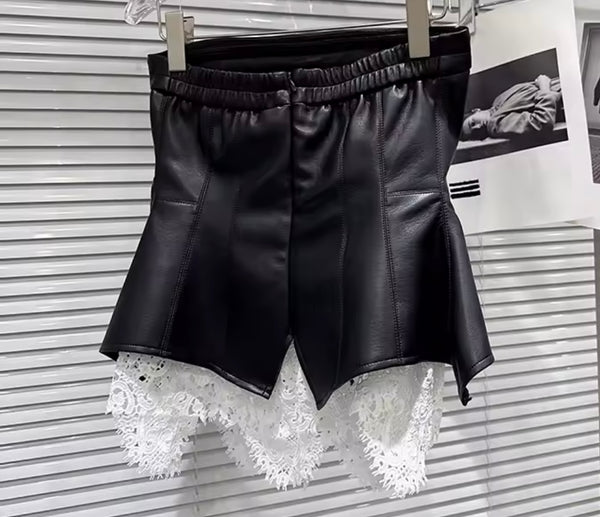 Women Sexy Black Strapless Lace Patchwork Two Piece Skirt Set