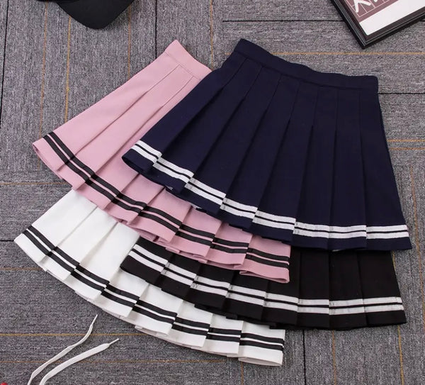 Women Fashion Striped Pleated Short Skirt