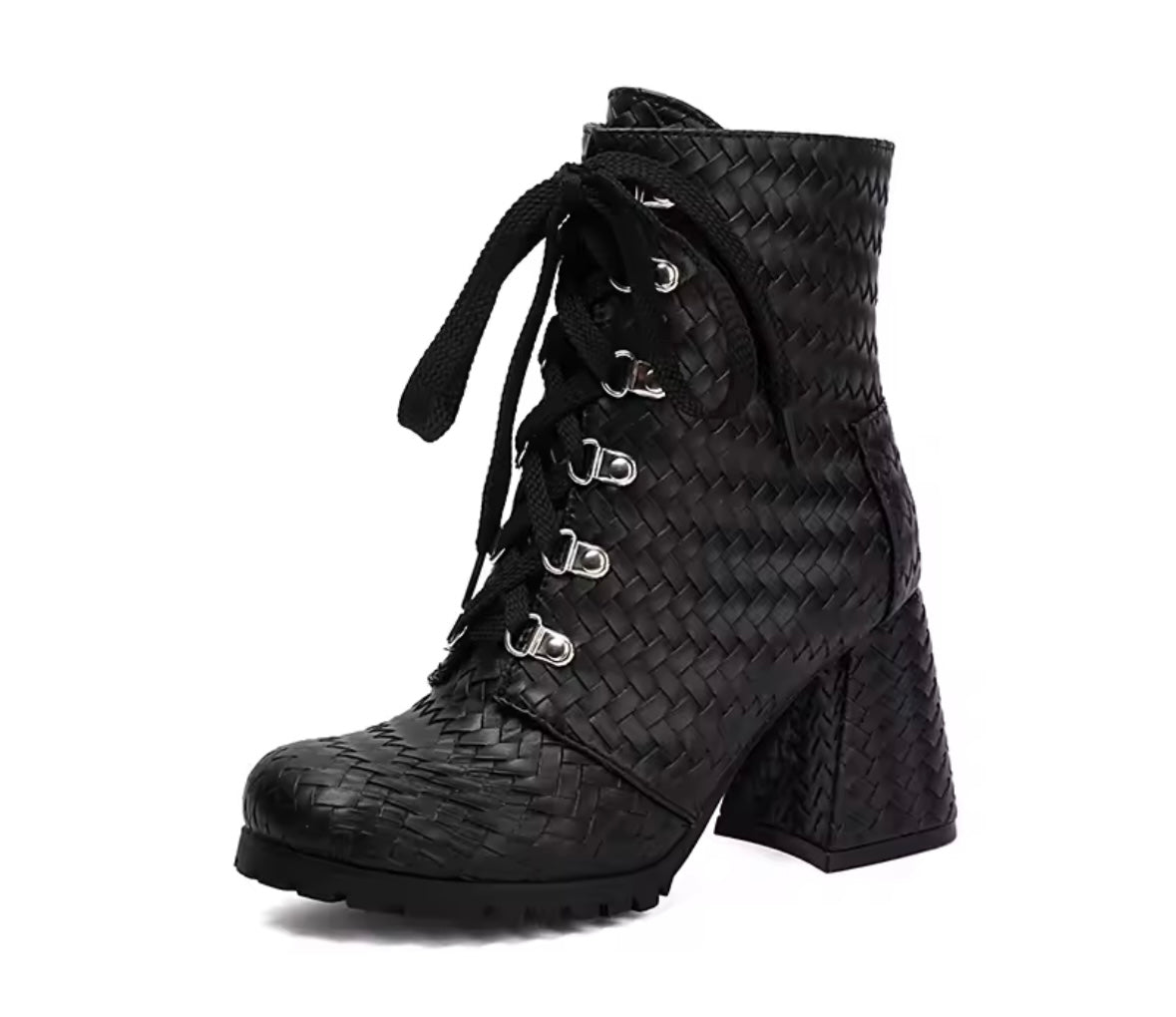 Women Fashion Lace Up Square Heel Ankle Boots