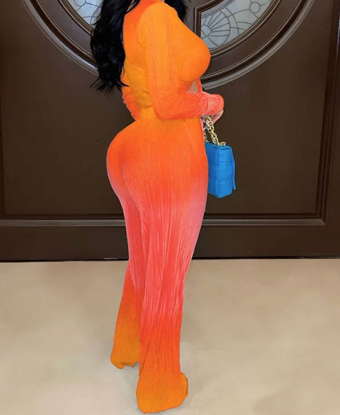 Women Full Sleeve Gradient Fashion Two Piece Pant Set