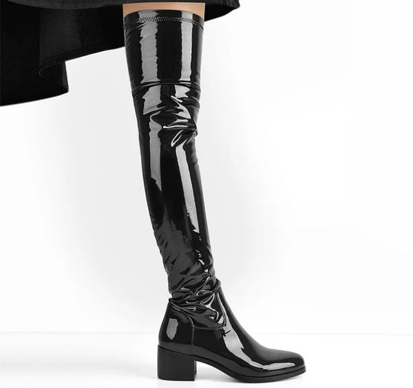 Women Fashion PU Over The Knee Flat Boots