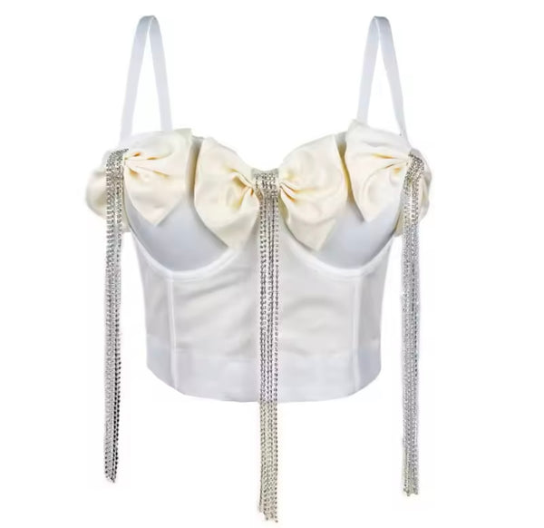 Women Sexy Sleeveless Bow Tassel Crop Top