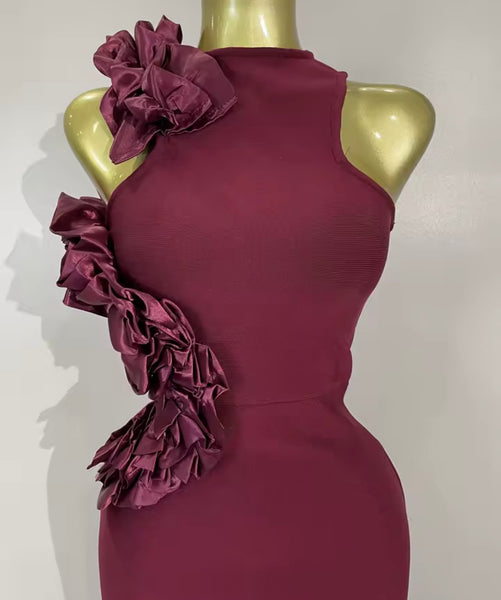 Women Sexy Sleeveless Burgundy Ruffled Maxi Dress