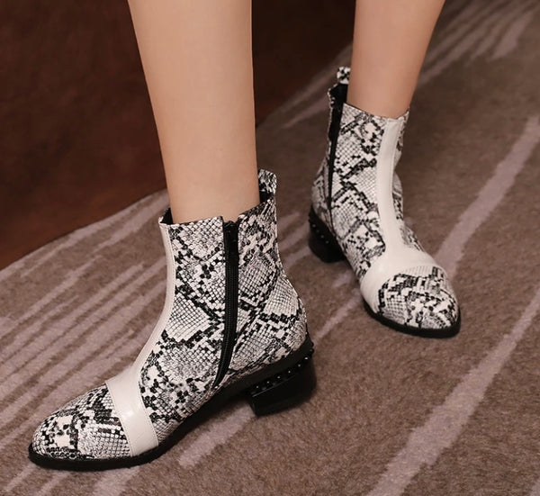 Women Fashion Color Patchwork Faux Leather Ankle Boots