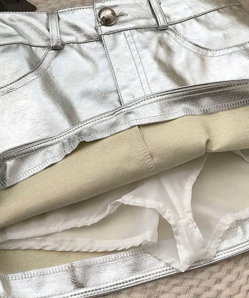 Women Faux Leather Fashion Mini Skirt