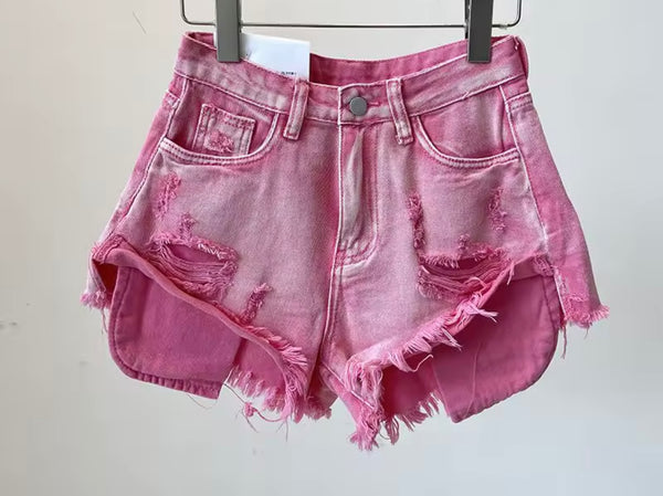 Women Sexy Fashion Color Ripped Denim Shorts