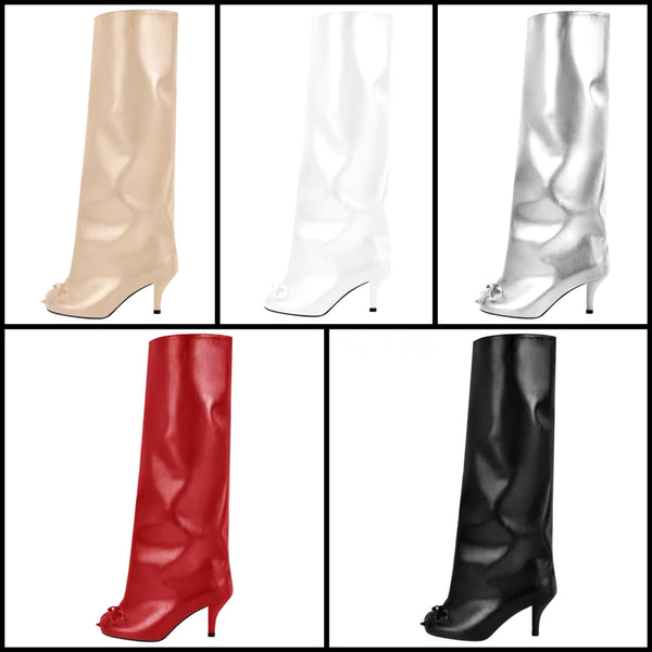 Women Fashion Round Toe Bow Knee High Boots